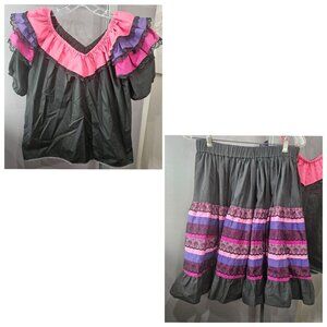 Prairie Shirt Skirt Set Medium Lace Trim Ruffle Tier Circle Dance Square Western
